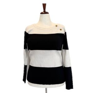Lauren Ralph Lauren Striped Black and White Sweater w/ Shoulder Detail